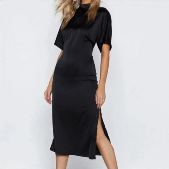 Nasty Gal High Neckline Feeling Fine Satin Dress - Picture 1 of 16